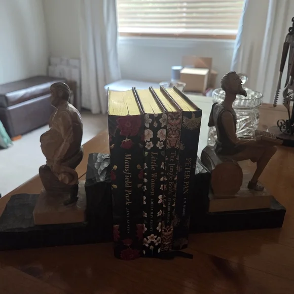 Vintage Hand Carved Wooden Don Quixote & Sancho Panza Bookends
